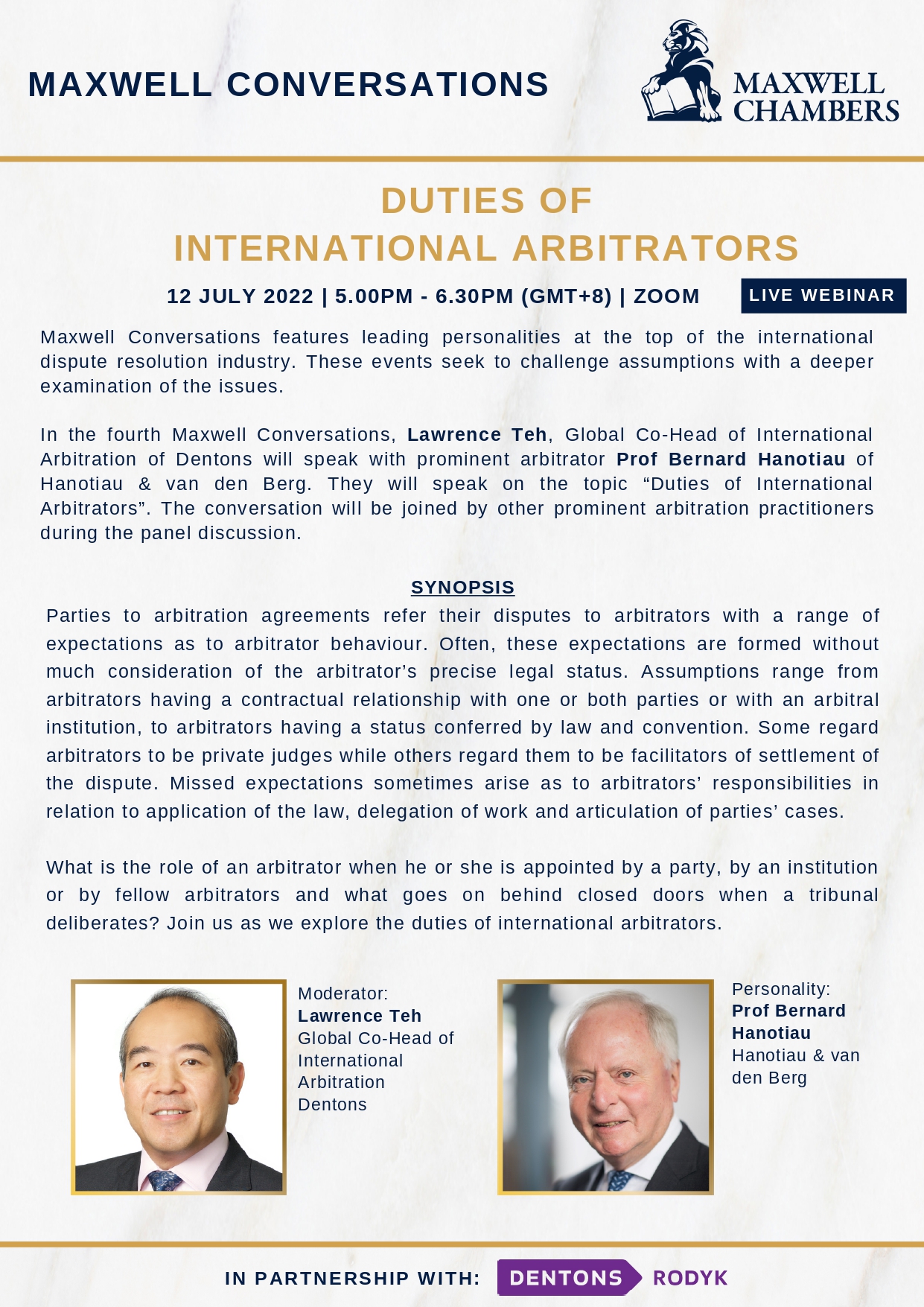 Maxwell Conversations: Duties of International Arbitrators